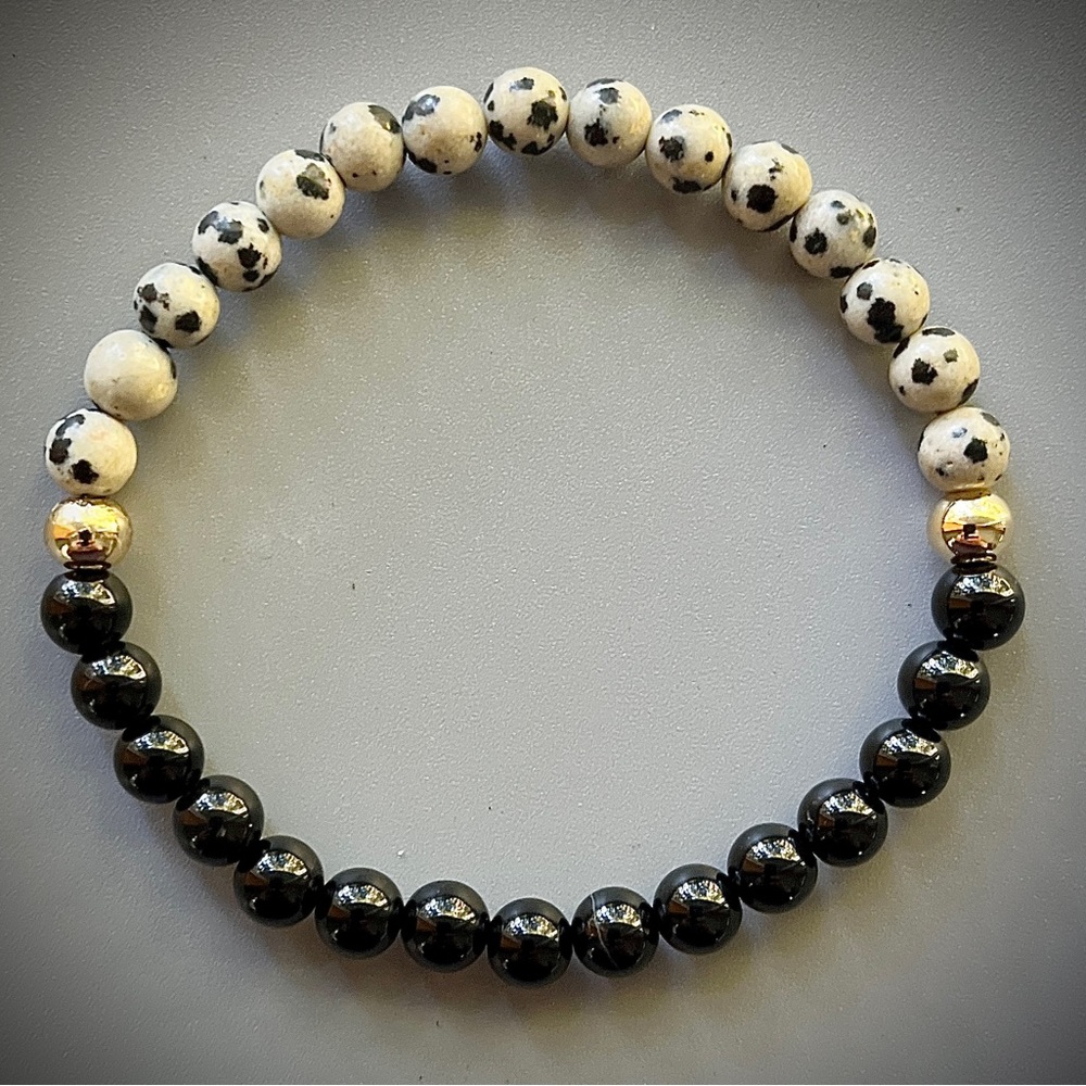 Dalmatian Jasper and Black Obsidian Handcrafted Bead Bracelet